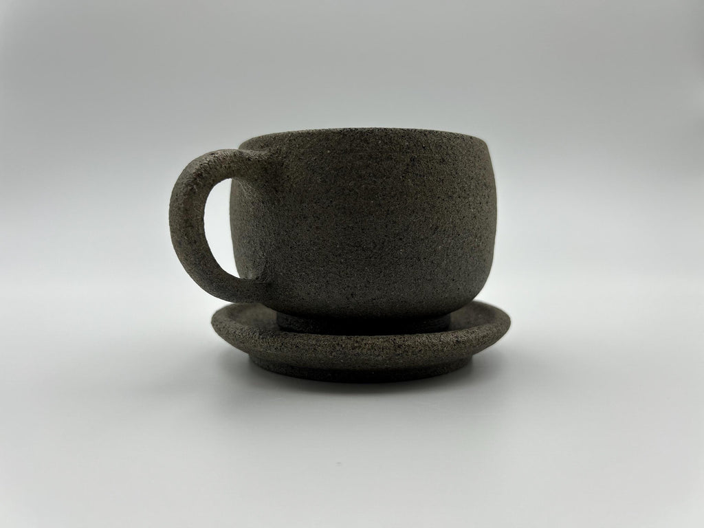 Handcrafted Black Sand Mug: Nature themed Minimalist Unglazed Coffee Cup
