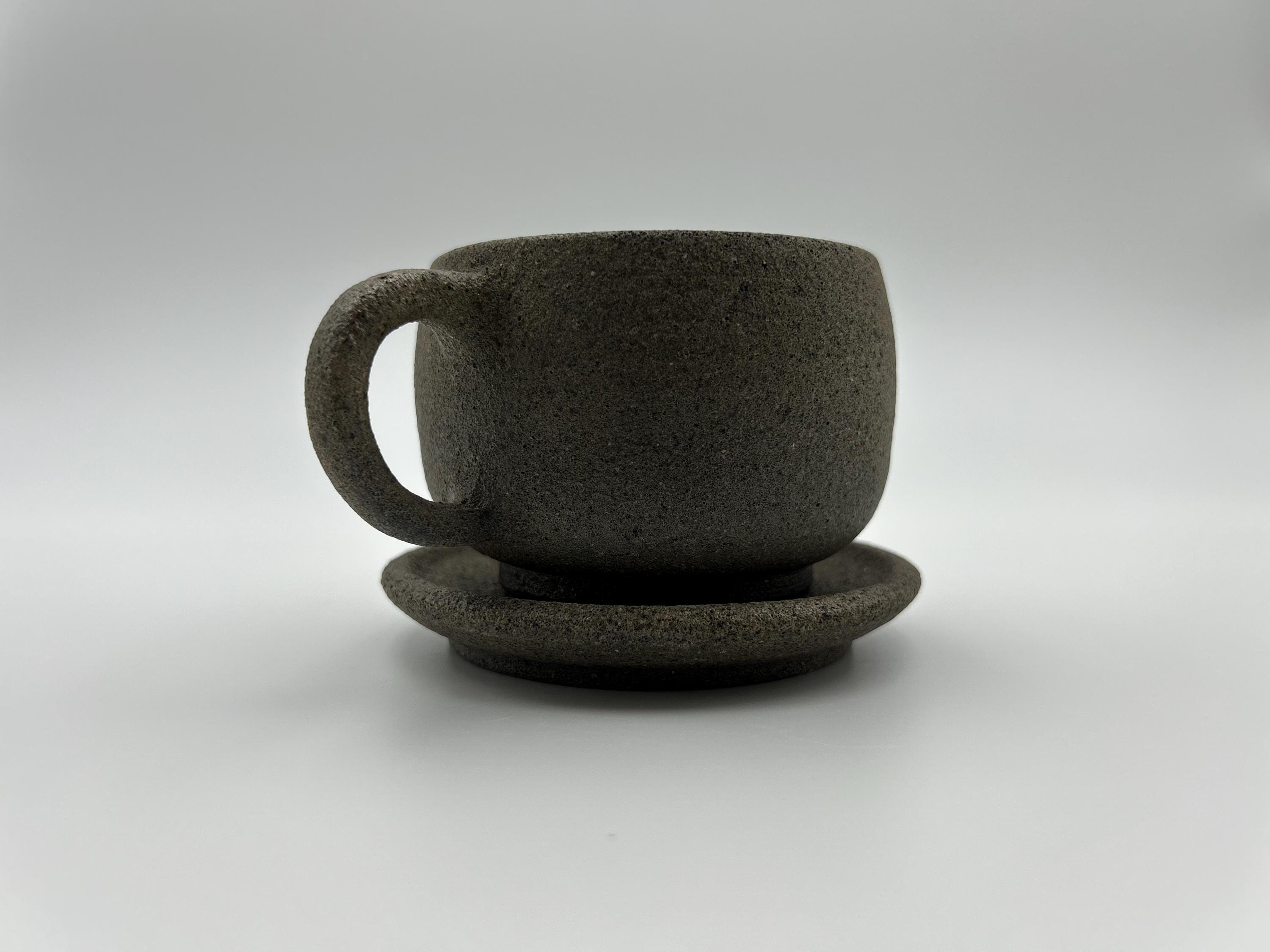 Handcrafted Black Sand Mug: Nature themed Minimalist Unglazed Coffee Cup