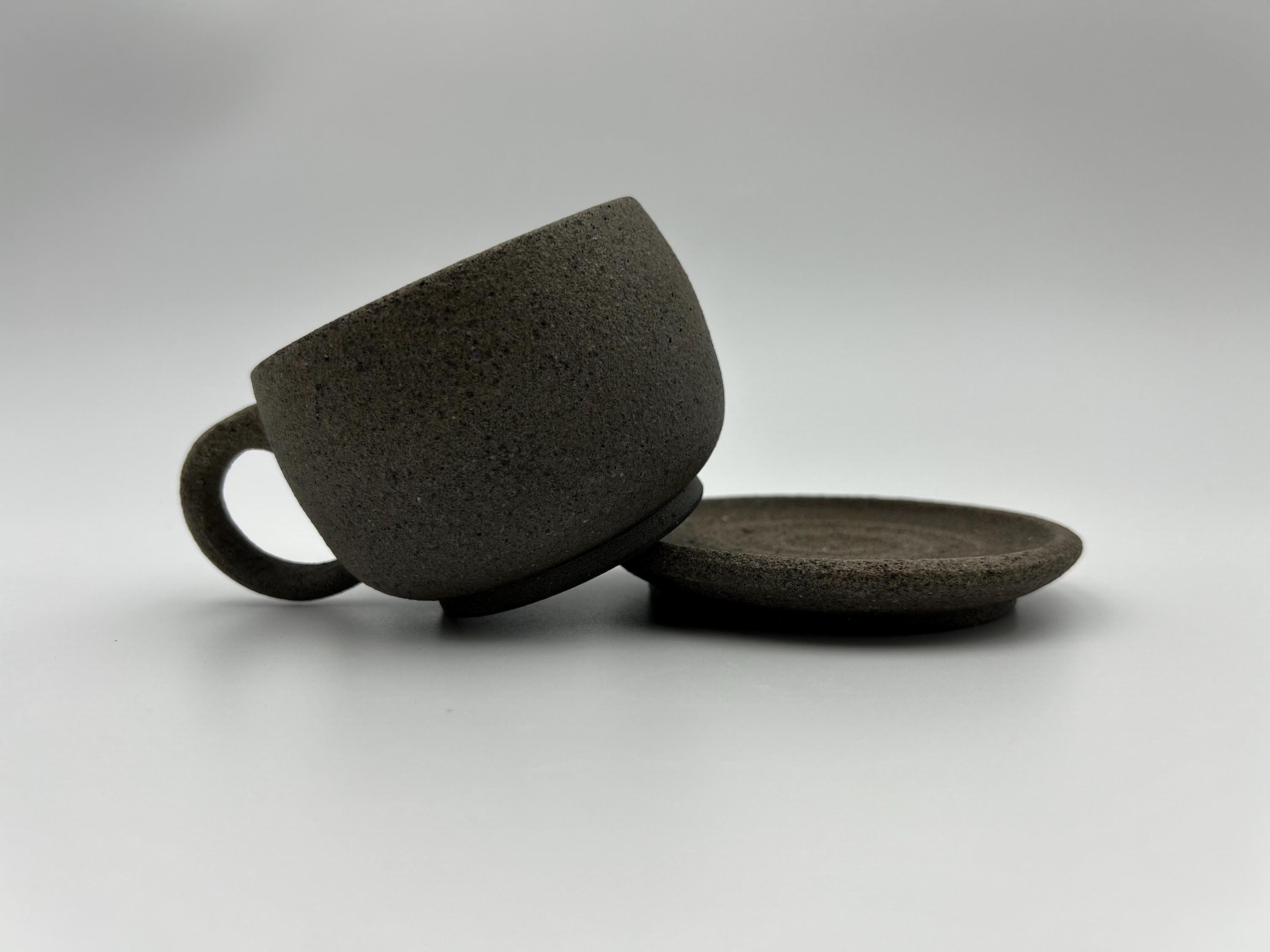 Handcrafted Black Sand Mug: Nature themed Minimalist Unglazed Coffee Cup