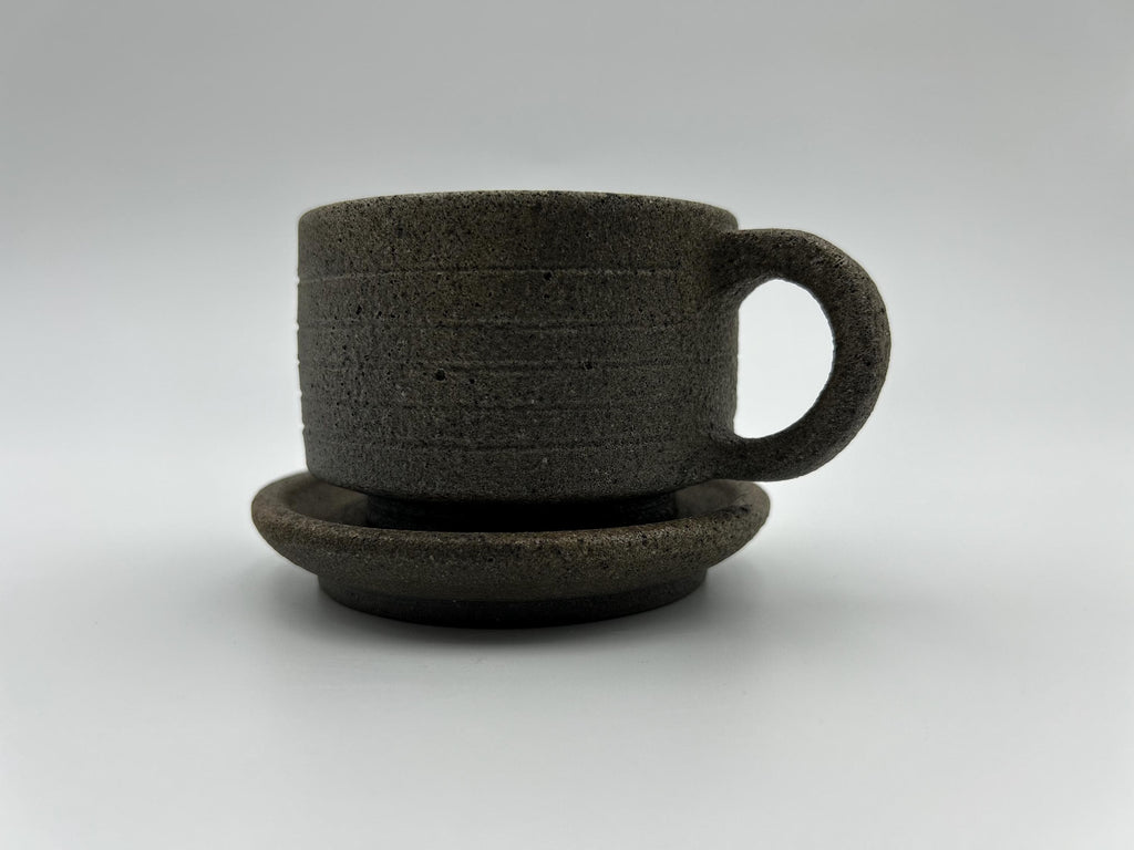 Handcrafted Black Sand Mug: Nature themed Minimalist Unglazed Coffee Cup